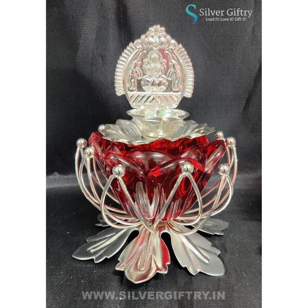 German Silver Kamala Lakshmi Diya Set 3" (Red) | Silver Giftry | SGT20K582