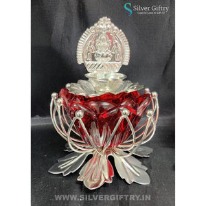 German Silver Kamala Lakshmi Diya Set 3" (Red) | Silver Giftry | SGT20K582