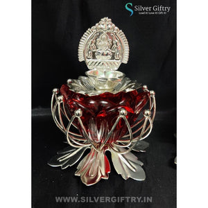 German Silver Kamala Lakshmi Diya Set 3" (Red) | Silver Giftry | SGT20K582