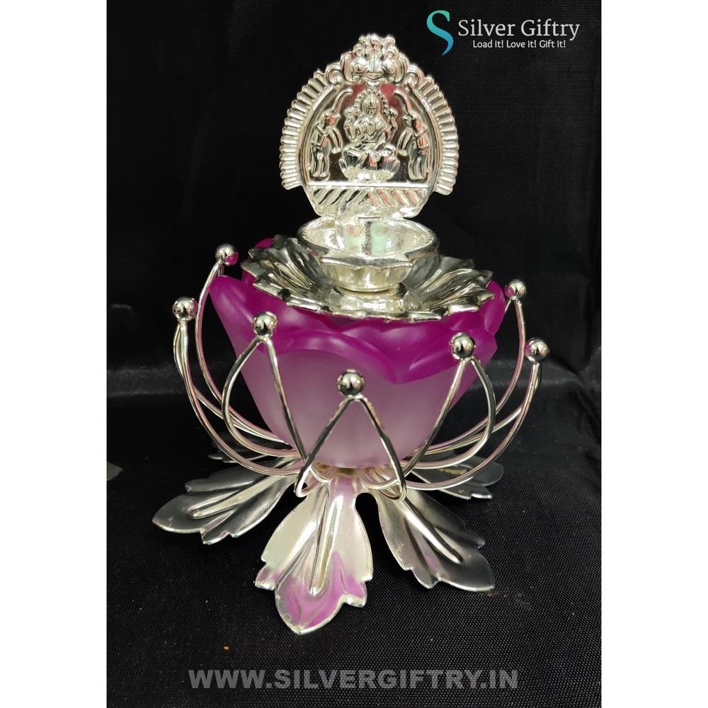 German Silver Kamala Lakshmi Diya Set 3" (Violet) | Silver Giftry | SGT20K583