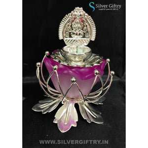 German Silver Kamala Lakshmi Diya Set 3" (Violet) | Silver Giftry | SGT20K583
