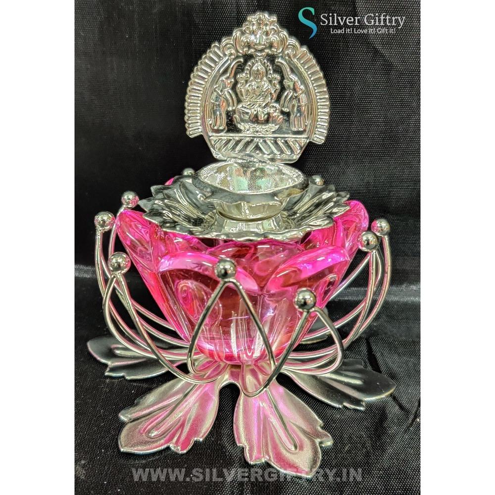 German Silver Kamala Lakshmi Diya Set 3" (Peach) | Silver Giftry | SGT20K584