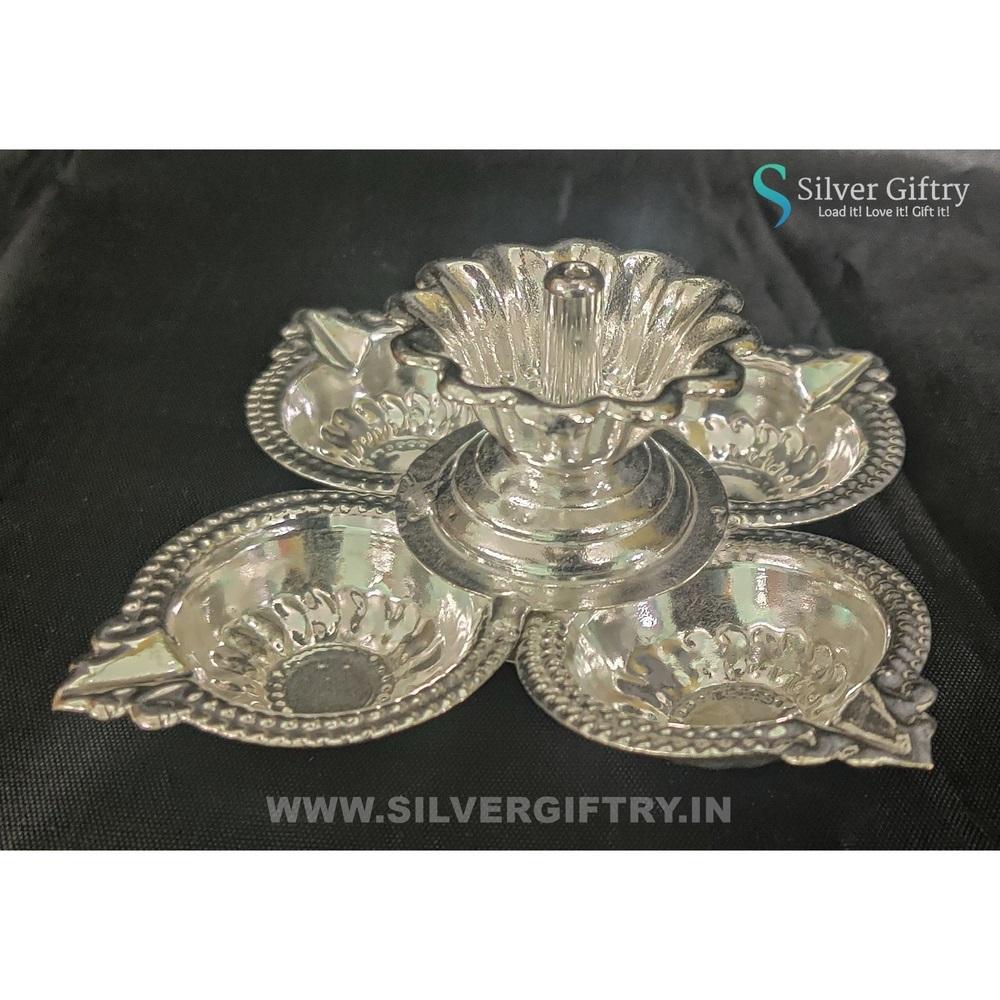 German Silver Pancha Kuber Devadas Diya 6" | Silver Giftry | SGT20K586
