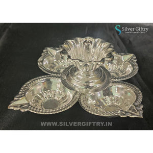 German Silver Pancha Kuber Devadas Diya 6" | Silver Giftry | SGT20K586