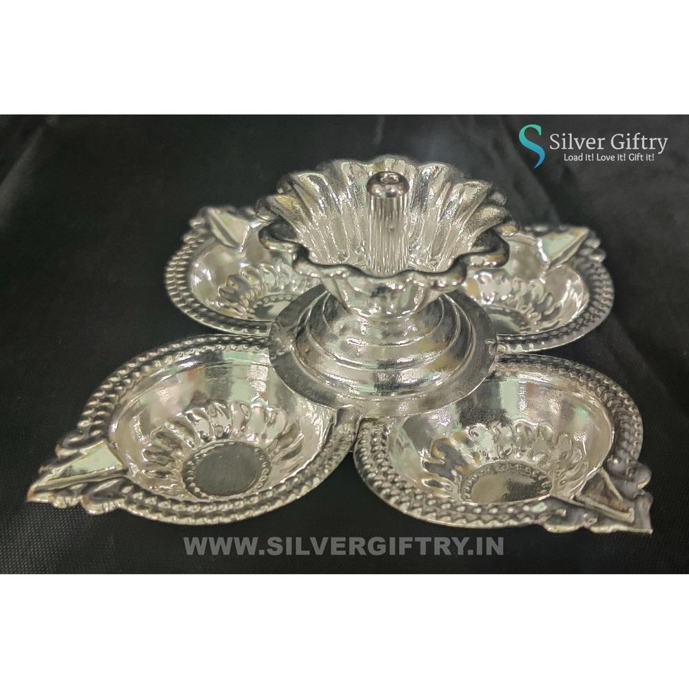 German Silver Pancha Kuber Devadas Diya 6" | Silver Giftry | SGT20K586