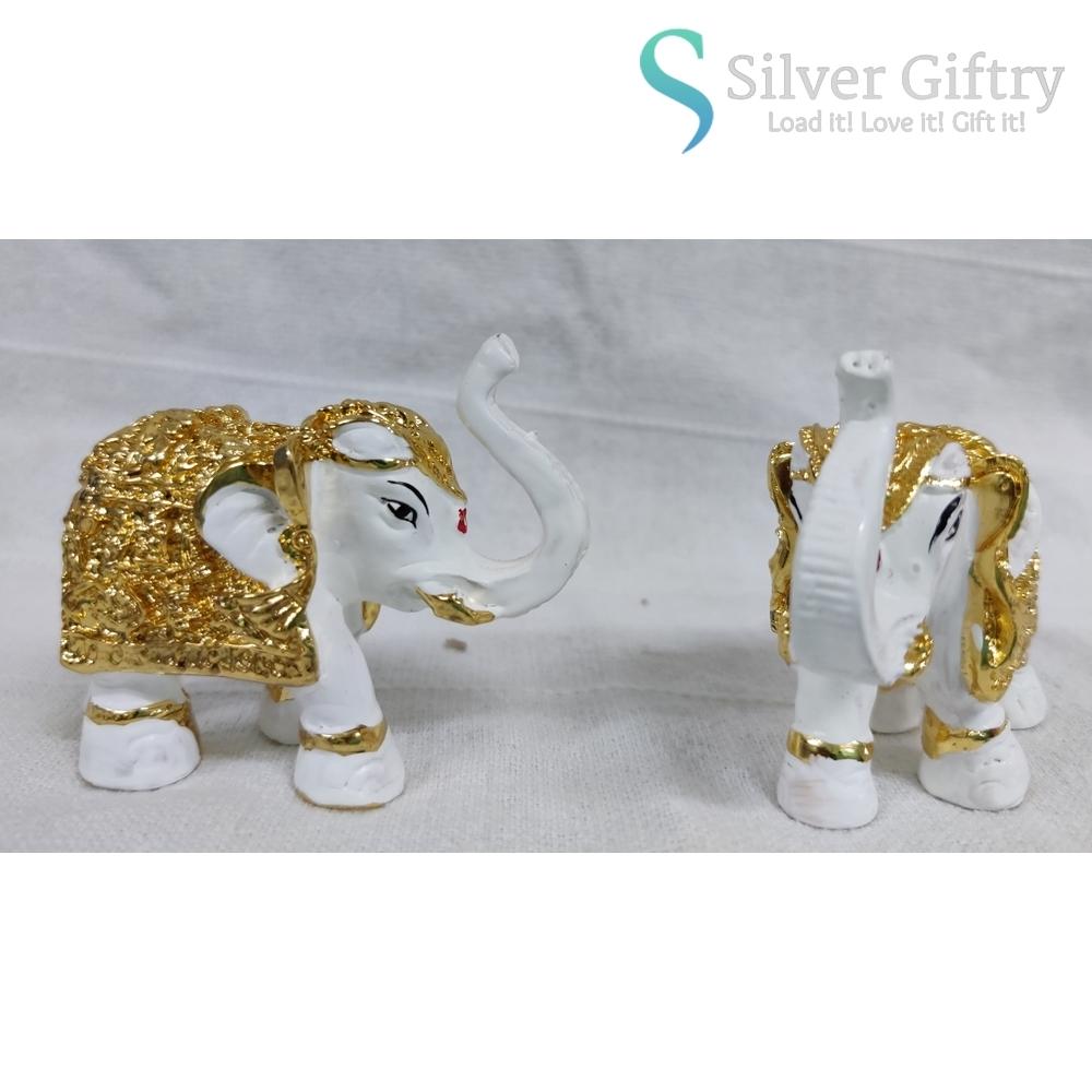 2" Coated Silver Elephant Idol Pair | White & Gold | Silver Giftry | SGT20K592