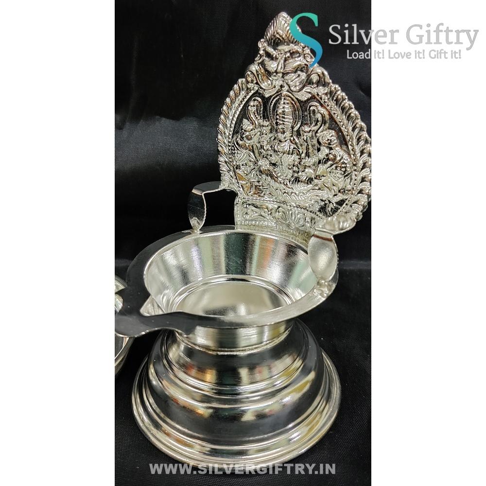 German Silver Lakshmi Kamakshi Diya Big 7" | Silver Giftry | SGT20K608