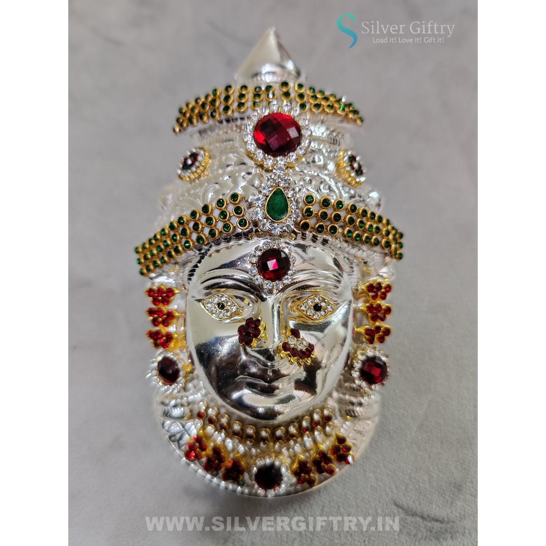 German Silver Lakshmi Face 6" With Special Stone Works | SGT20K617 | Silver Giftry