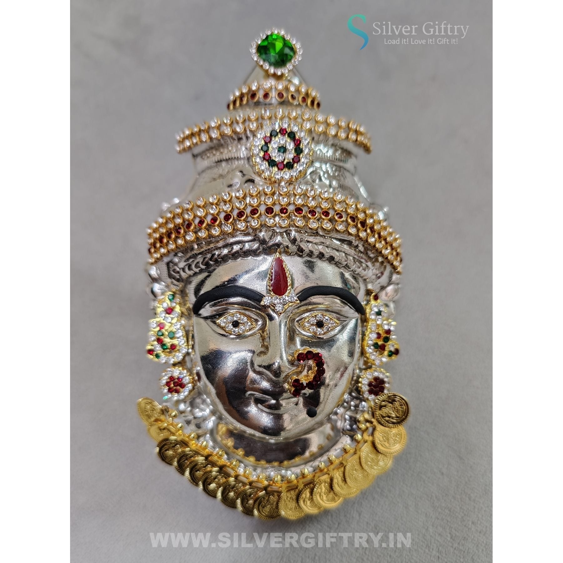 German Silver Lakshmi Face 6" With Coin Mala | SGT20K618 | Silver Giftry