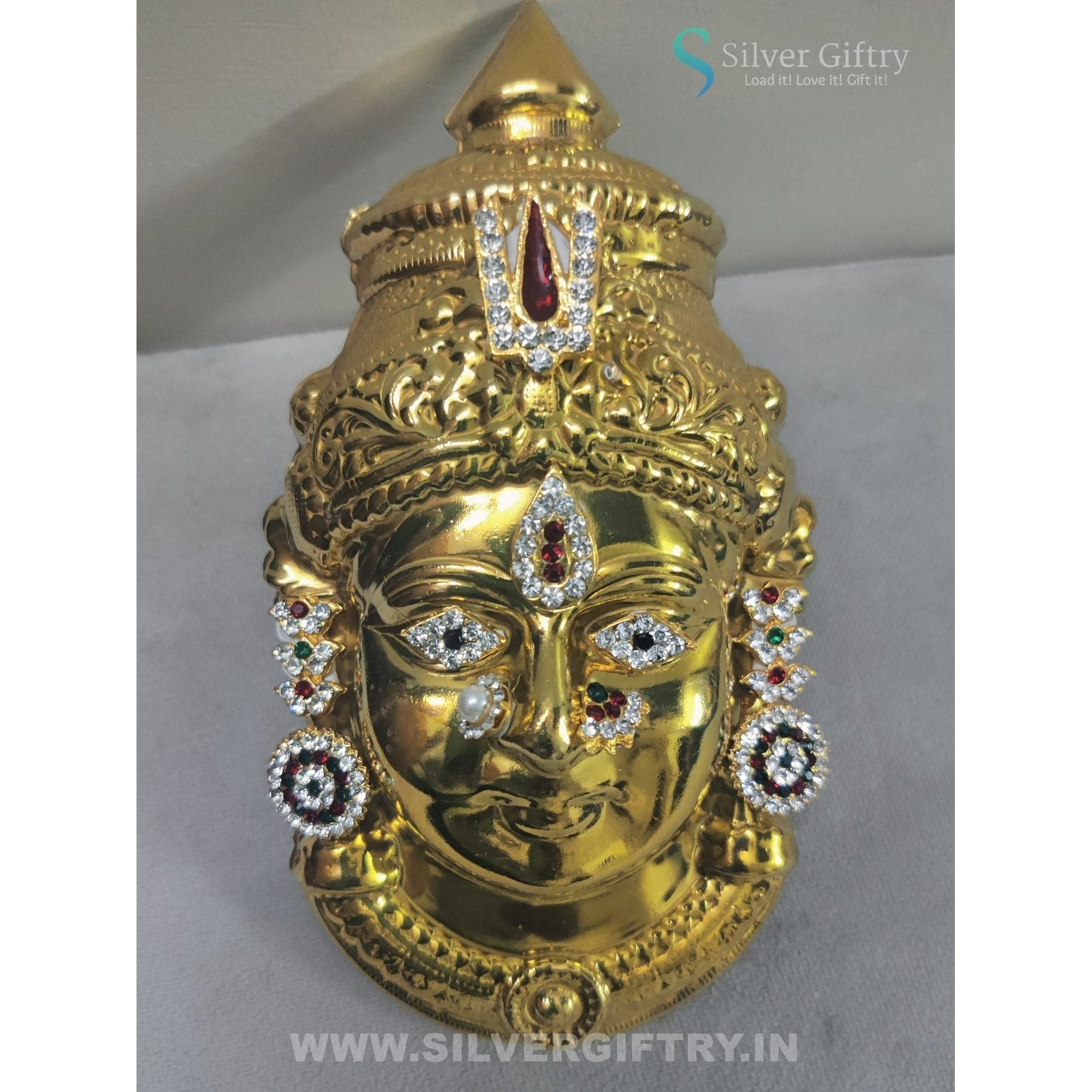 German Silver Lakshmi Gold Face 7" With Stones | SGT20K623 | Silver Giftry