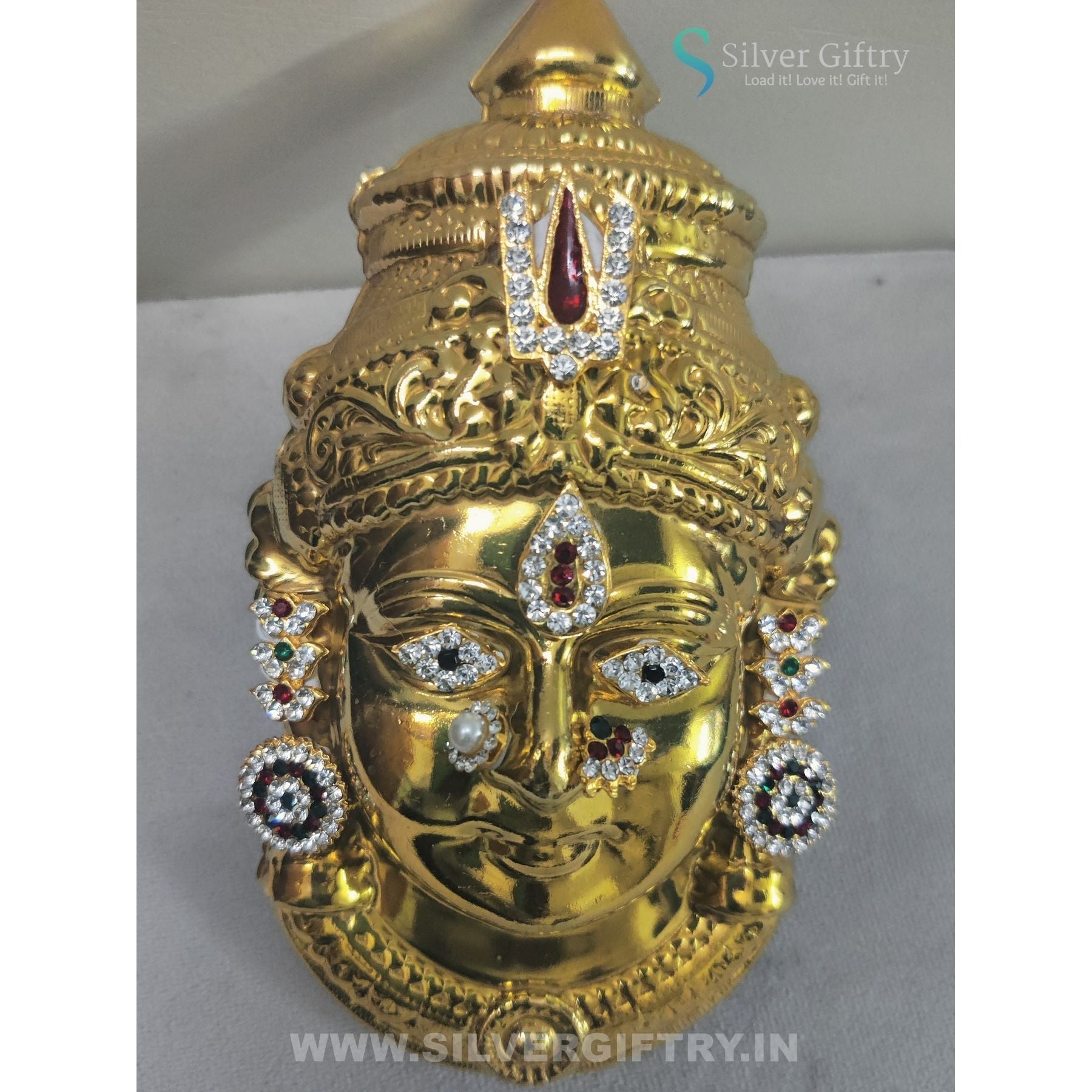 German Silver Lakshmi Gold Face 7" With Stones | SGT20K623 | Silver Giftry