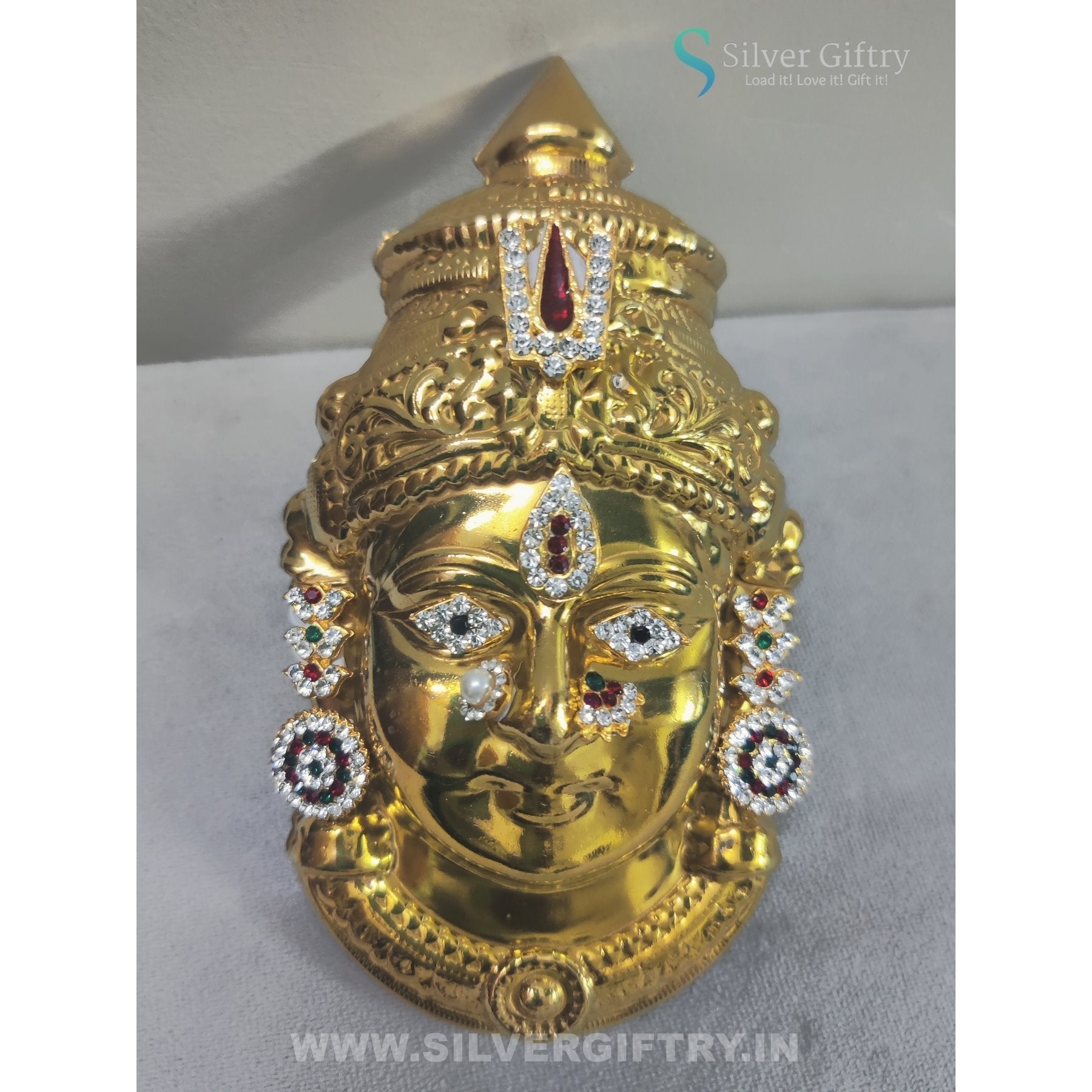 German Silver Lakshmi Gold Face 7" With Stones | SGT20K623 | Silver Giftry
