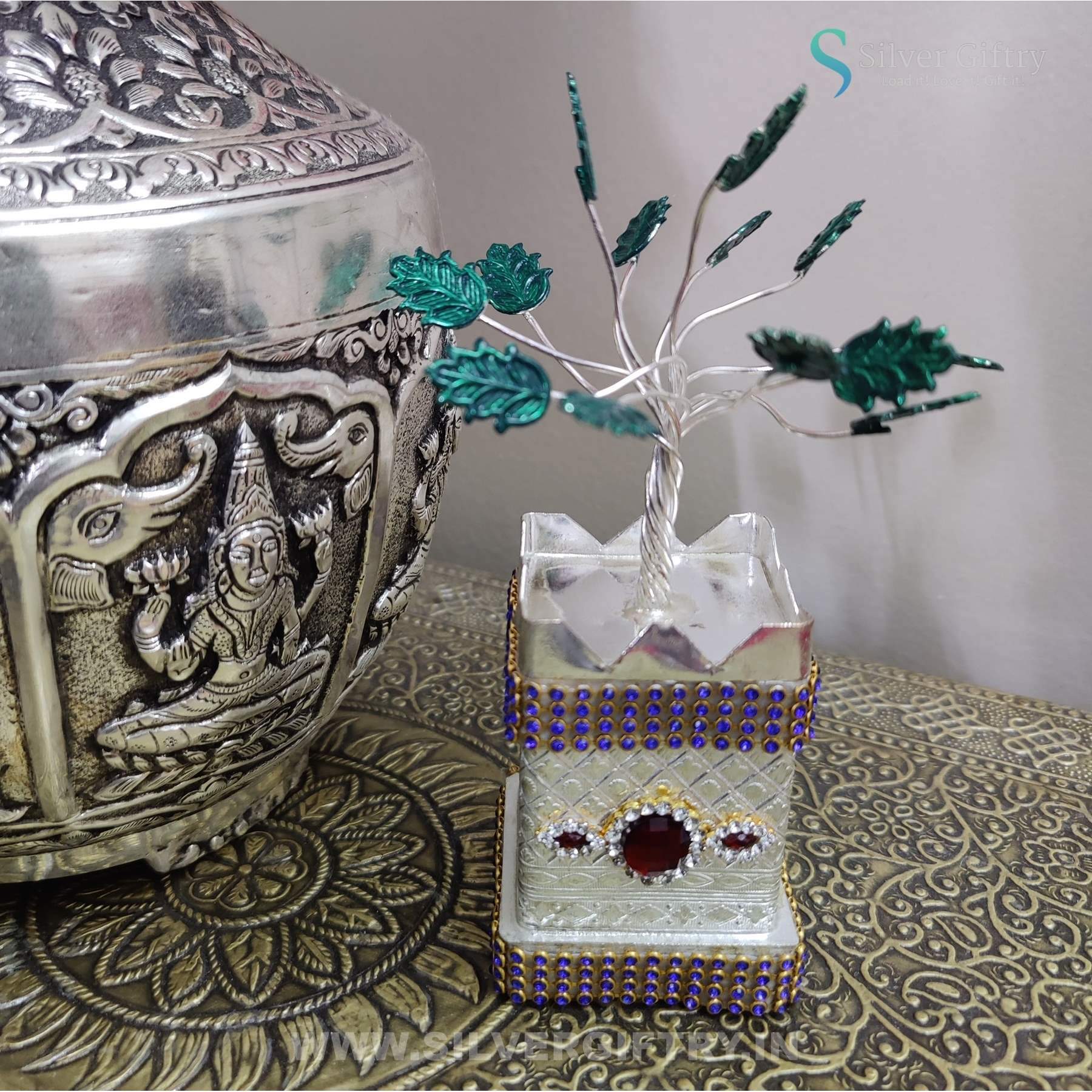 German Silver Krishna Tulsi 6" With Stone Works | SGT20K625 | Silver Giftry