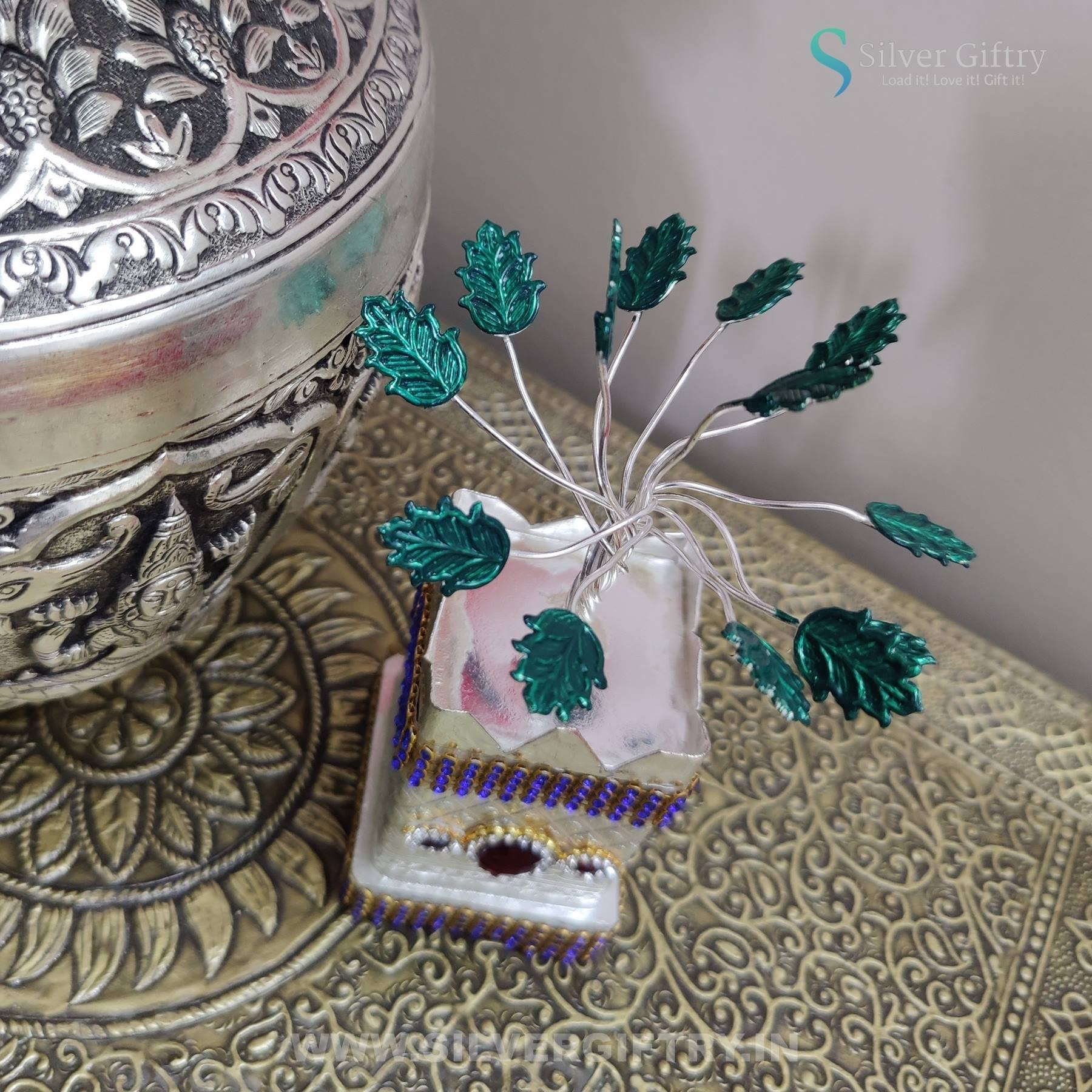 German Silver Krishna Tulsi 6" With Stone Works | SGT20K625 | Silver Giftry