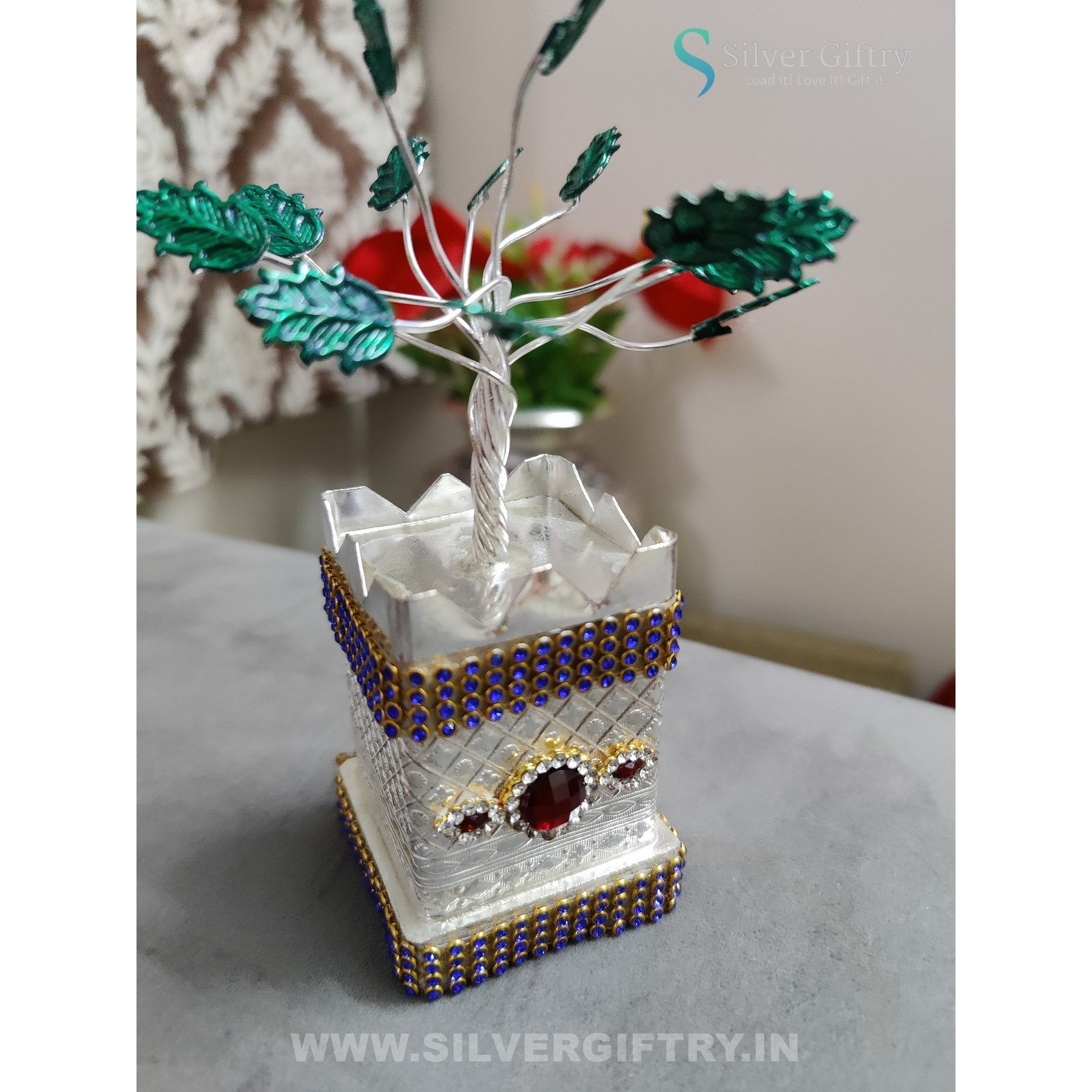 German Silver Krishna Tulsi 6" With Stone Works | SGT20K625 | Silver Giftry