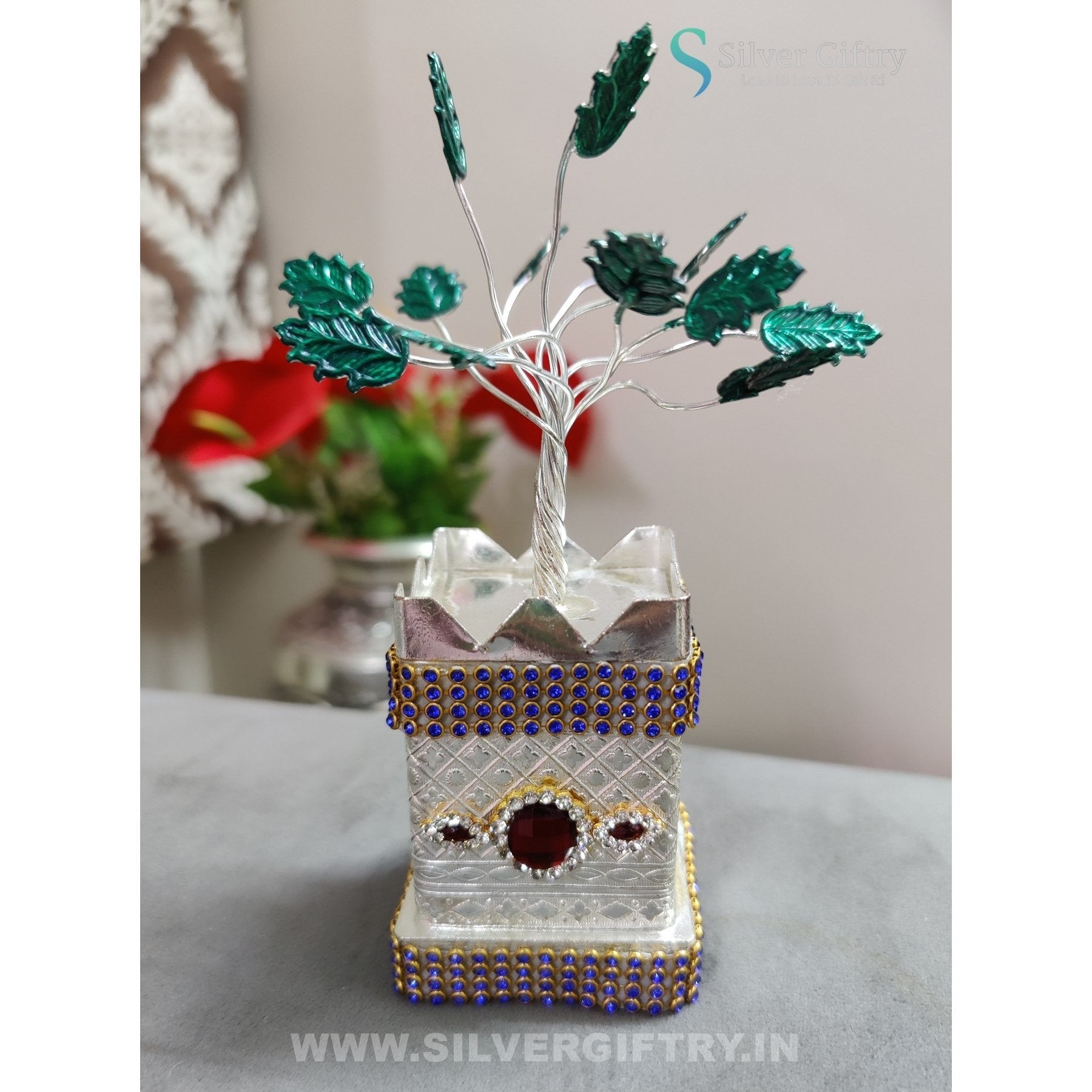 German Silver Krishna Tulsi 6" With Stone Works | SGT20K625 | Silver Giftry