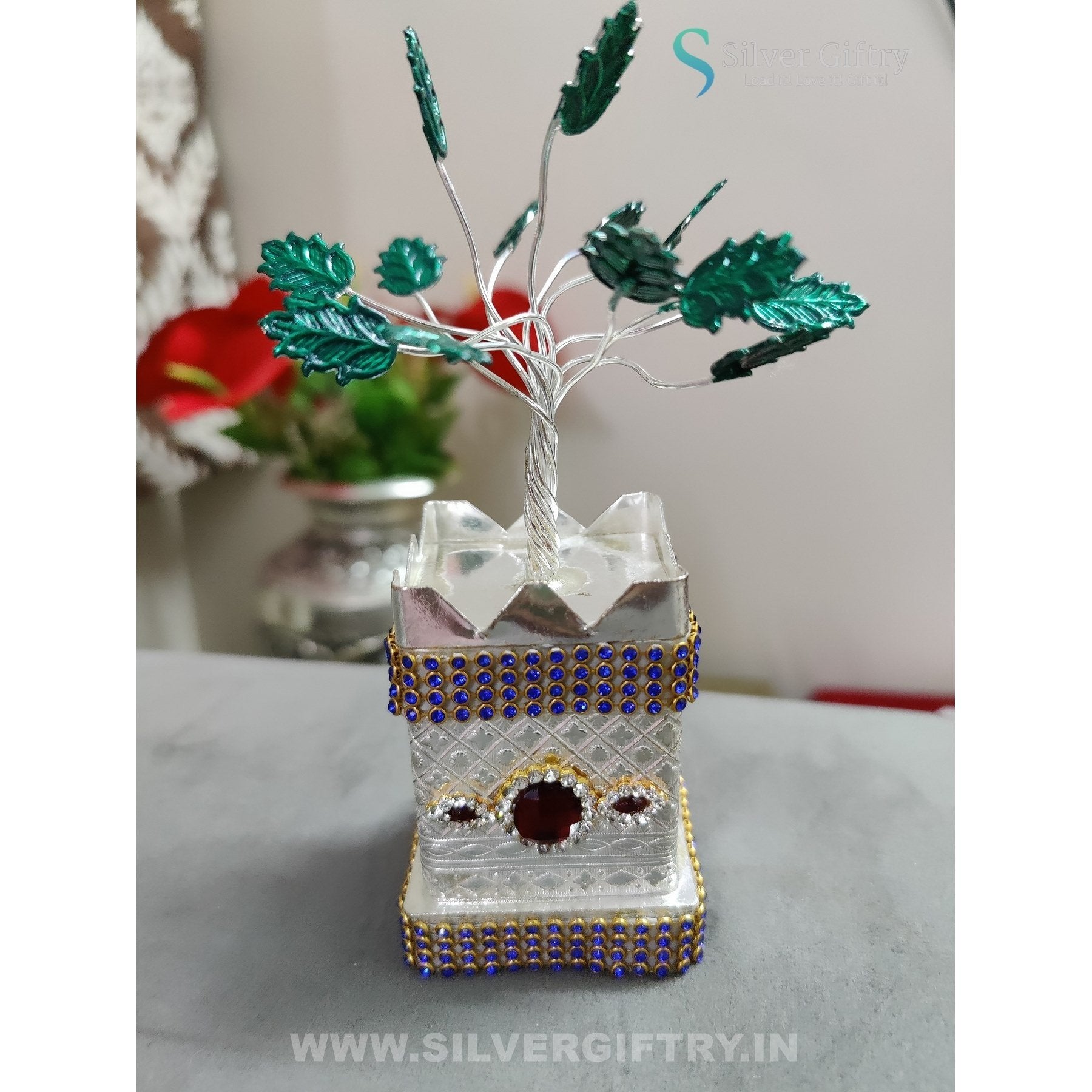 German Silver Krishna Tulsi 6" With Stone Works | SGT20K625 | Silver Giftry