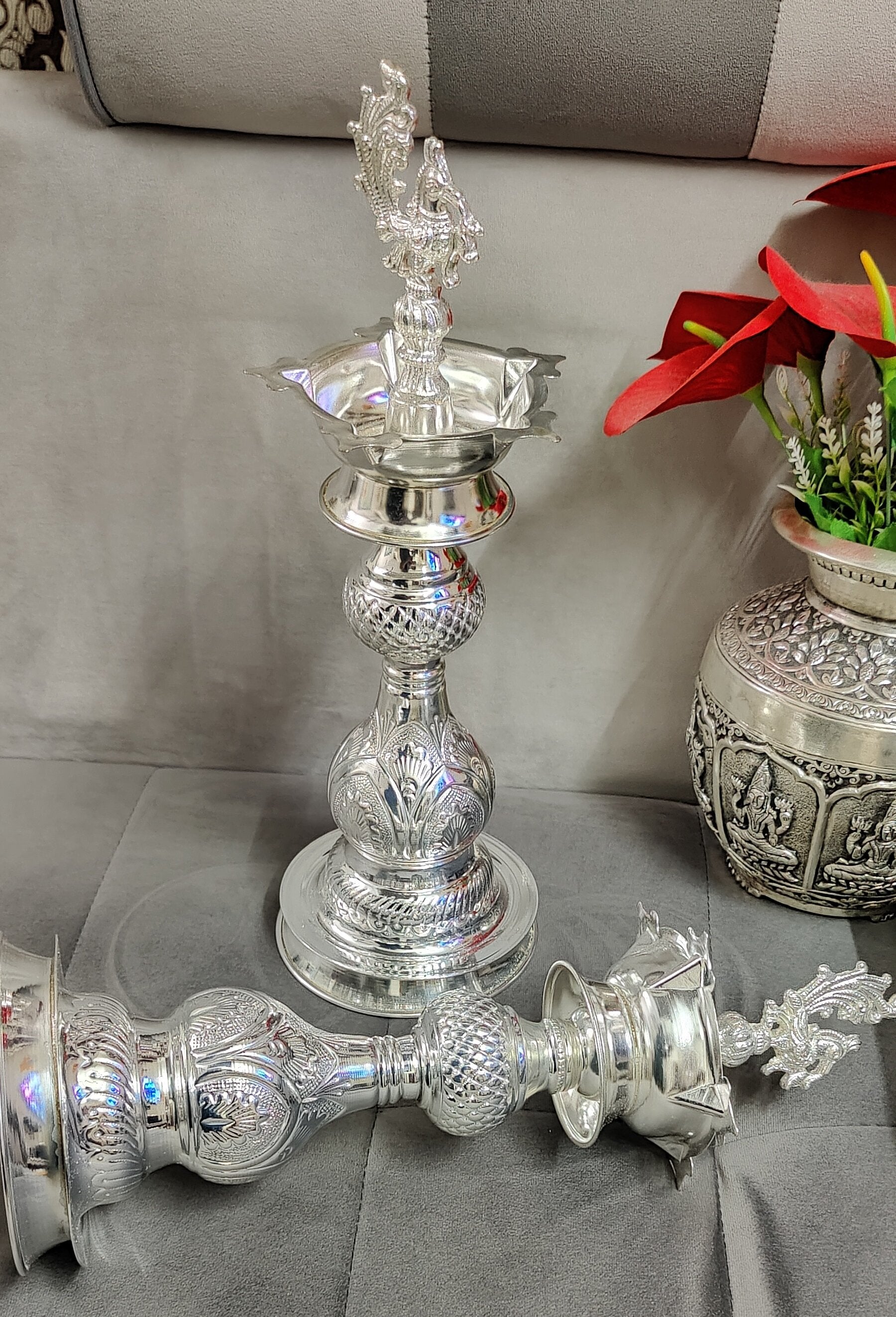 16" German Silver Fancy Deepam [Pair]