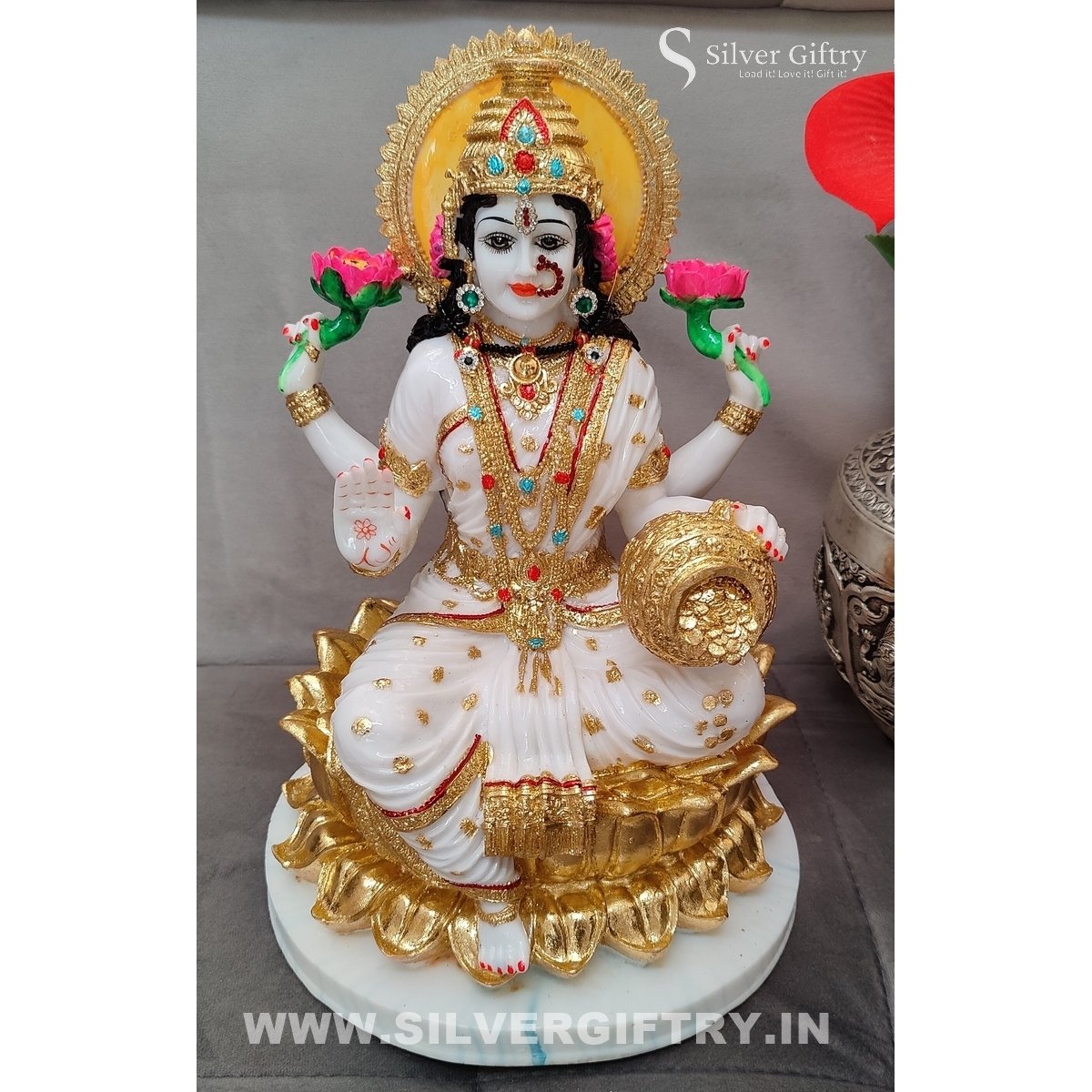 Imported Multi Color With 24kr Gold Coated Lakshmi Idol