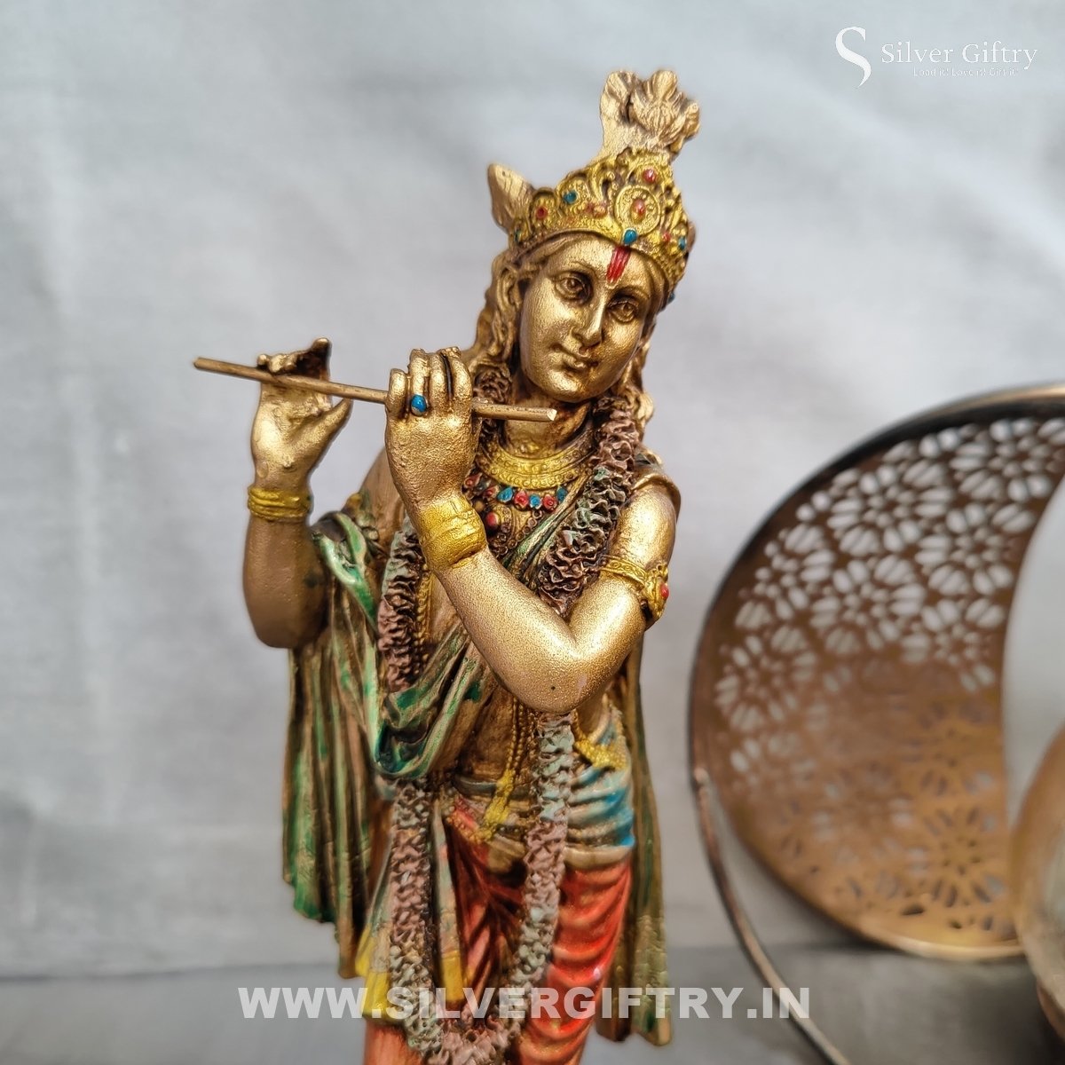 10" Imported Silver Giftry Flute Krishna Idol