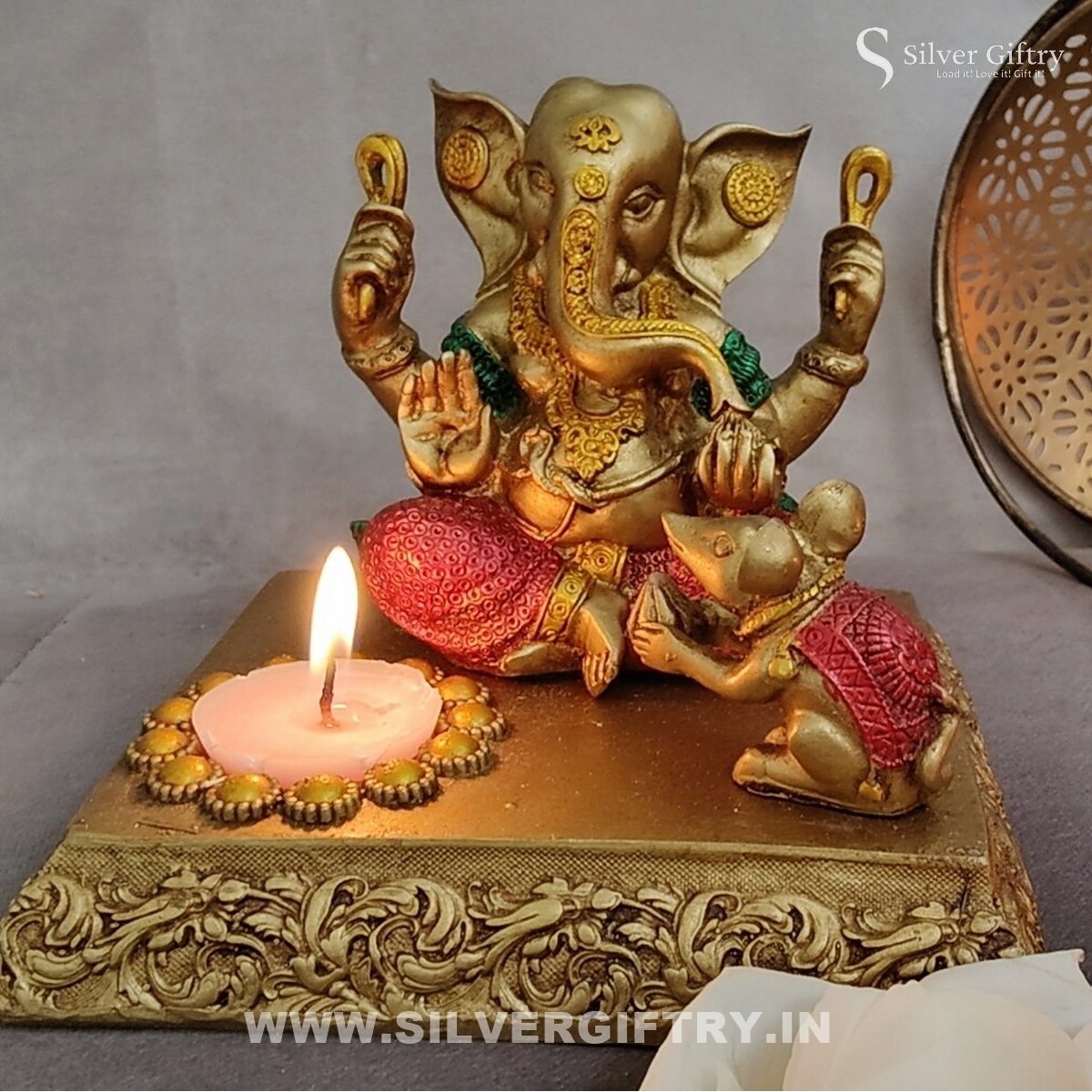 Imported Silver Giftry Modern Ganesh Idol Candle Stand 6" | Silver Giftry | SGT20K641