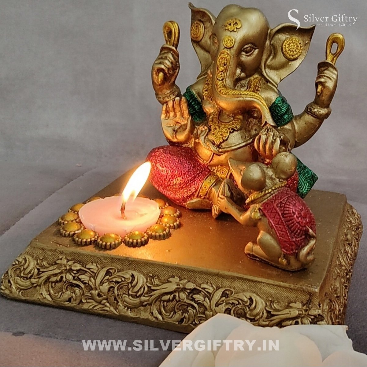 6" Imported Silver Giftry Modern Ganesh Idol Candle Stand