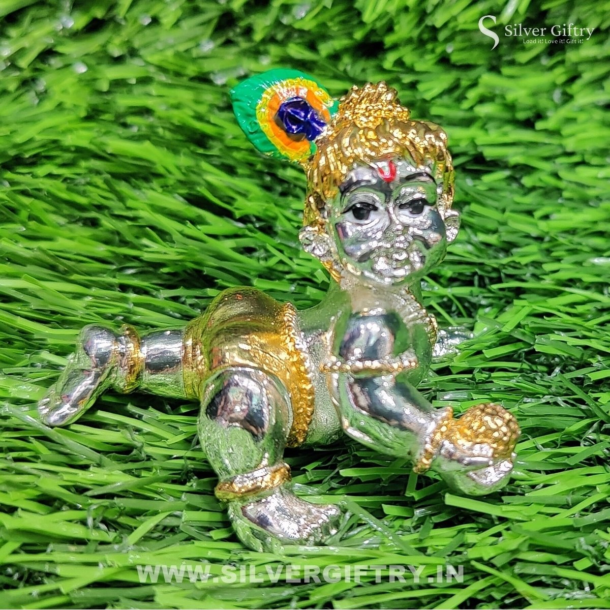 24 Kr Gold Coated Ladoo Krishna Baby Size Idol | Silver Giftry | SGT20K642