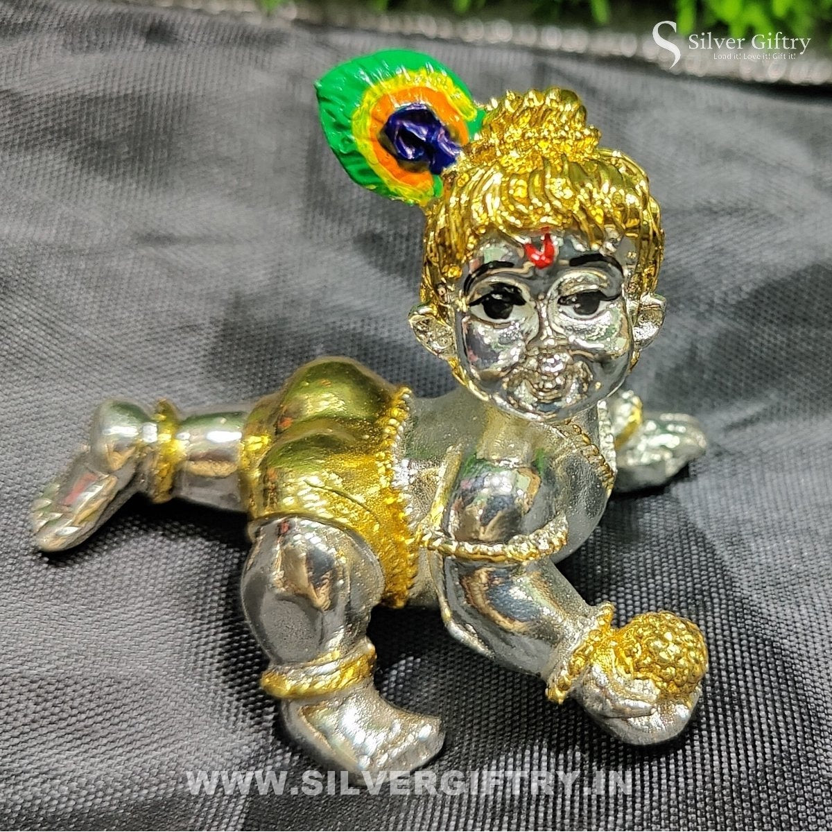 24 Kr Gold Coated Ladoo Krishna Baby Size Idol 2"