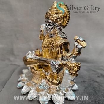 Pure Silver Coated Saraswati Idol 5.5" | Silver Giftry | SGT20K645