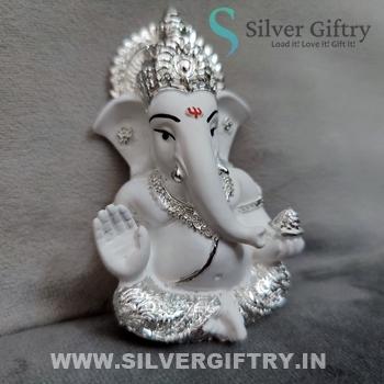Silver Coated Ganesh Idol 3.3"