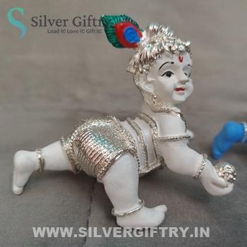 White Crawling Krishna Idol 4" | Silver Giftry | SGT20K648