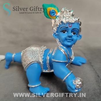 Blue Crawling Krishna Idol 4" | Silver Giftry | SGT20K649