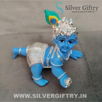Blue Crawling Krishna Idol 4"