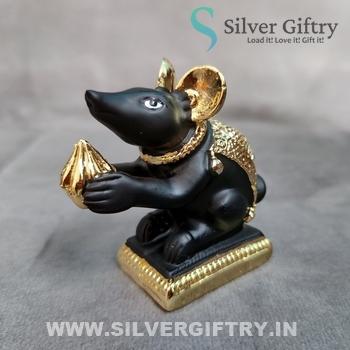 Gold Coated Rat With Modak 2.5" | Silver Giftry | SGT20K656