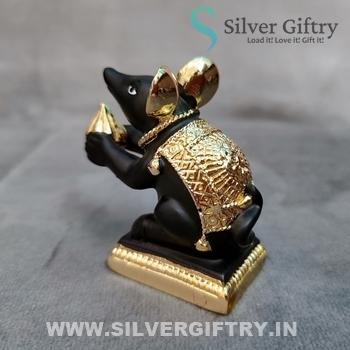 Gold Coated Rat With Modak 2.5"
