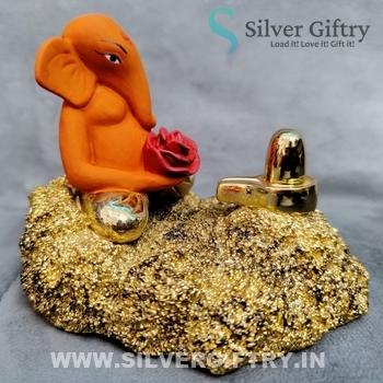 Gold Coated Ganesh Pooja Idol 4" Orange