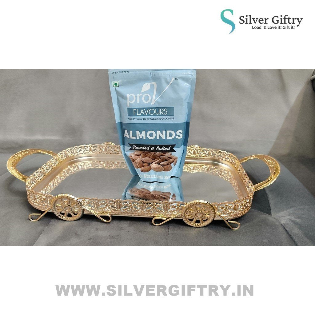 Imported German Silver Tray with Wheels 14"