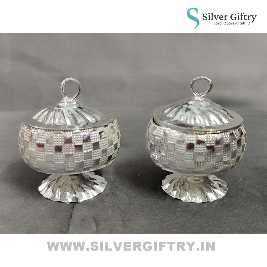German Silver 3" Kumkum Dabbi Pair