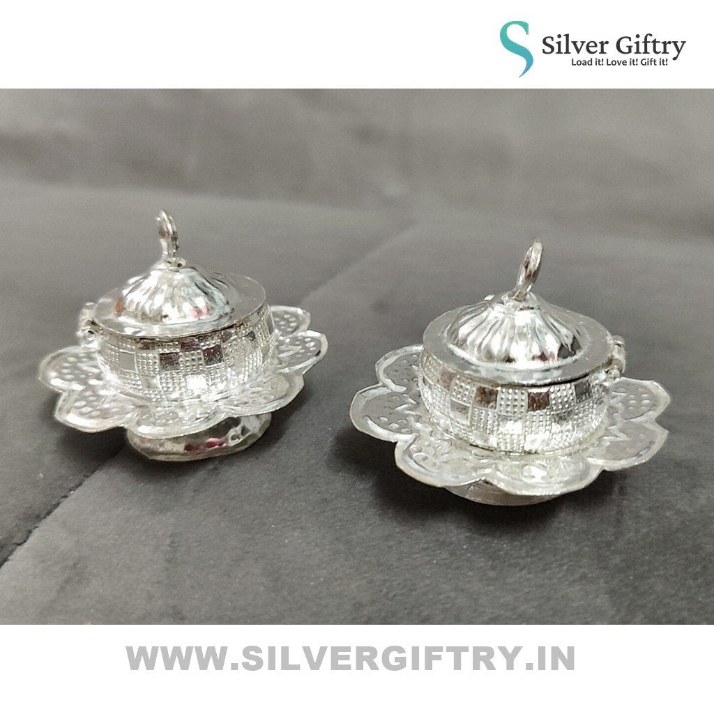 German Silver 3" Fancy Kumkum Dabbi Pair