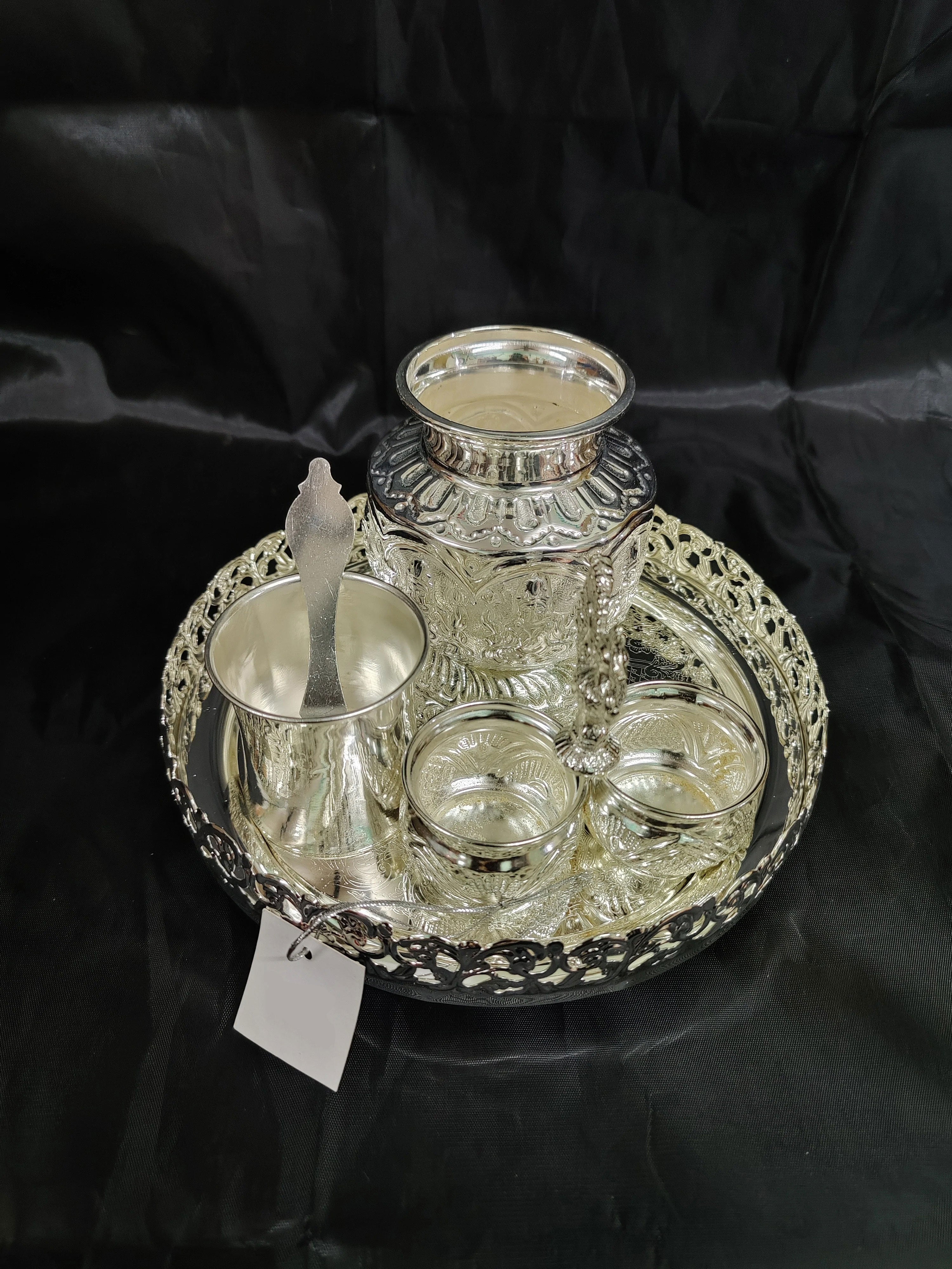 German Silver Imported Tray With Pooja Set