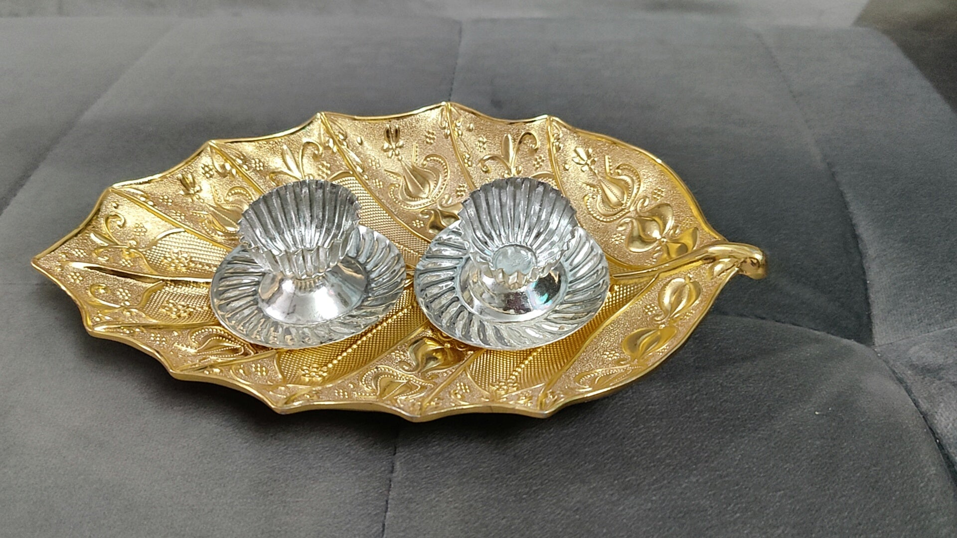 Imported German silver tray with Kum Kum bowls